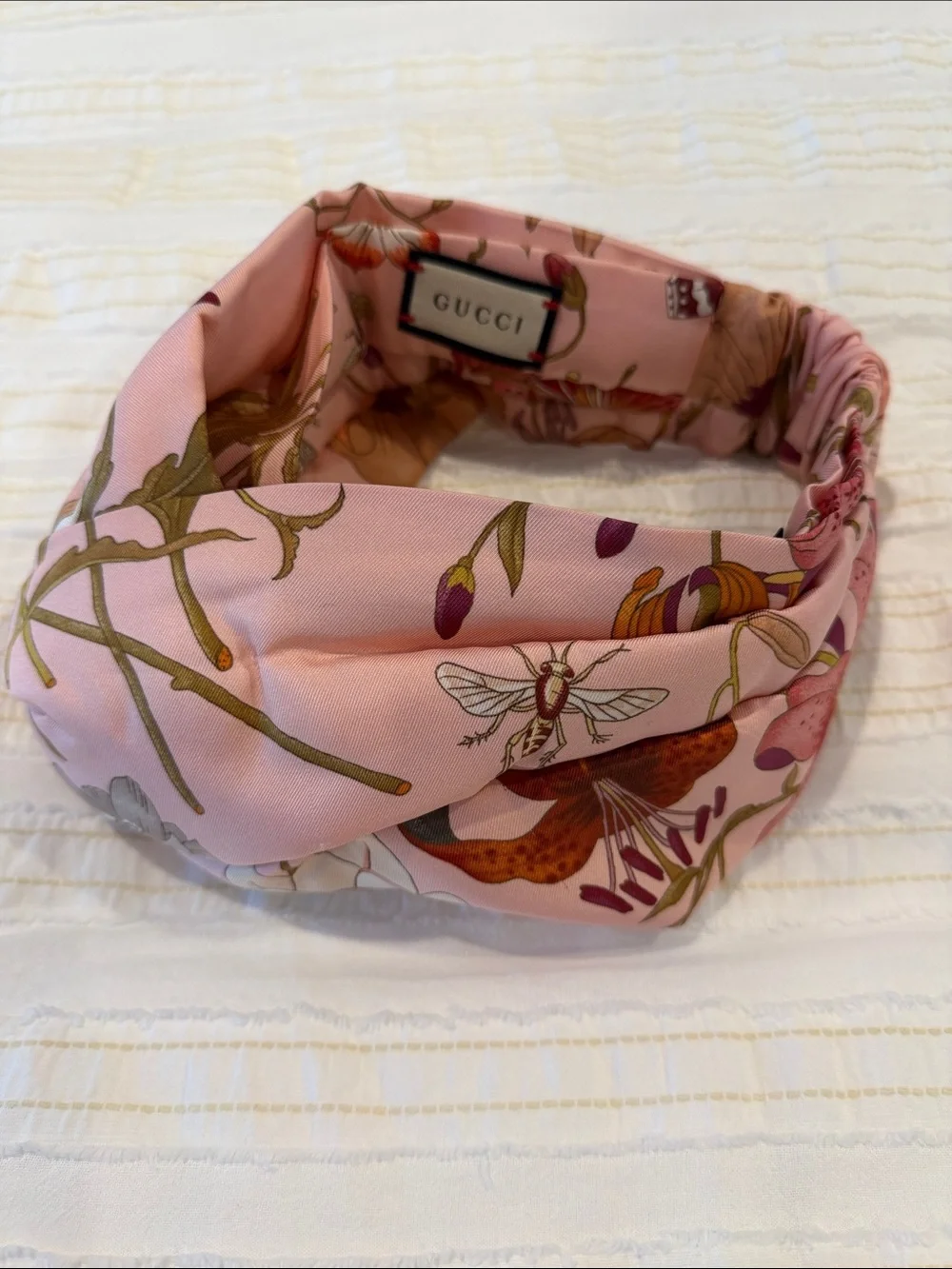 Gucci Pink Floral Silk-Twist Headband